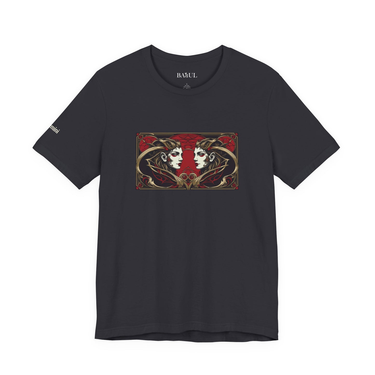 Gemelli - T-shirt Zodiaco gotico. Grafica rossa sul davanti. Zodiaco nell'ombra.