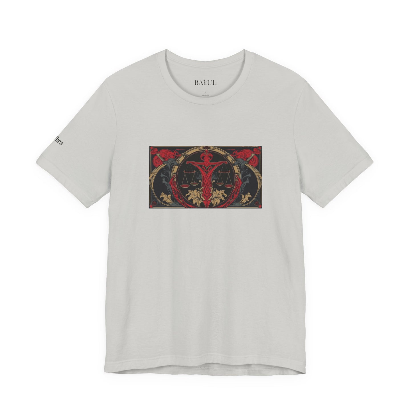 Bilancia - T-shirt Zodiaco gotico. Grafica rossa sul davanti. Zodiaco nell'ombra.
