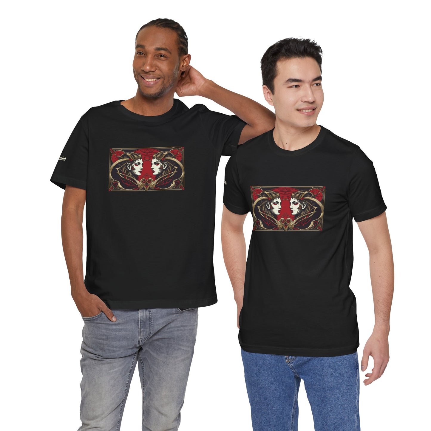 Gemelli - T-shirt Zodiaco gotico. Grafica rossa sul davanti. Zodiaco nell'ombra.