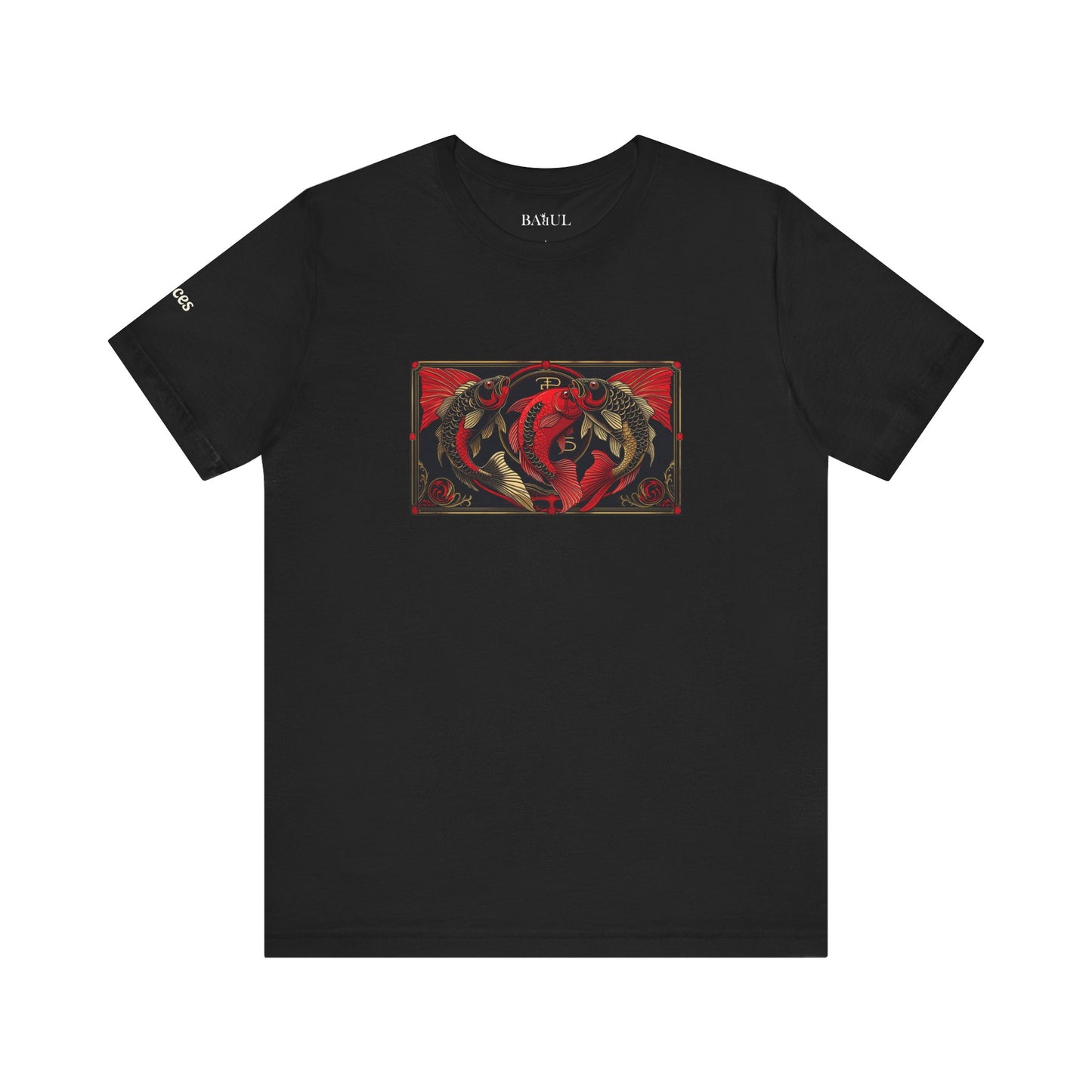 Pesci - T-shirt Zodiaco gotico. Grafica rossa sul davanti. Zodiaco nell'ombra.