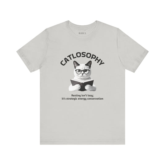 Catlosophy Unisex Jersey Maglietta a maniche corte – Design "Riposare non è pigrizia"