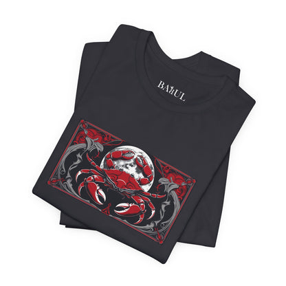 Cancro - T-shirt Zodiaco gotico. Grafica rossa sul davanti. Zodiaco nell'ombra.