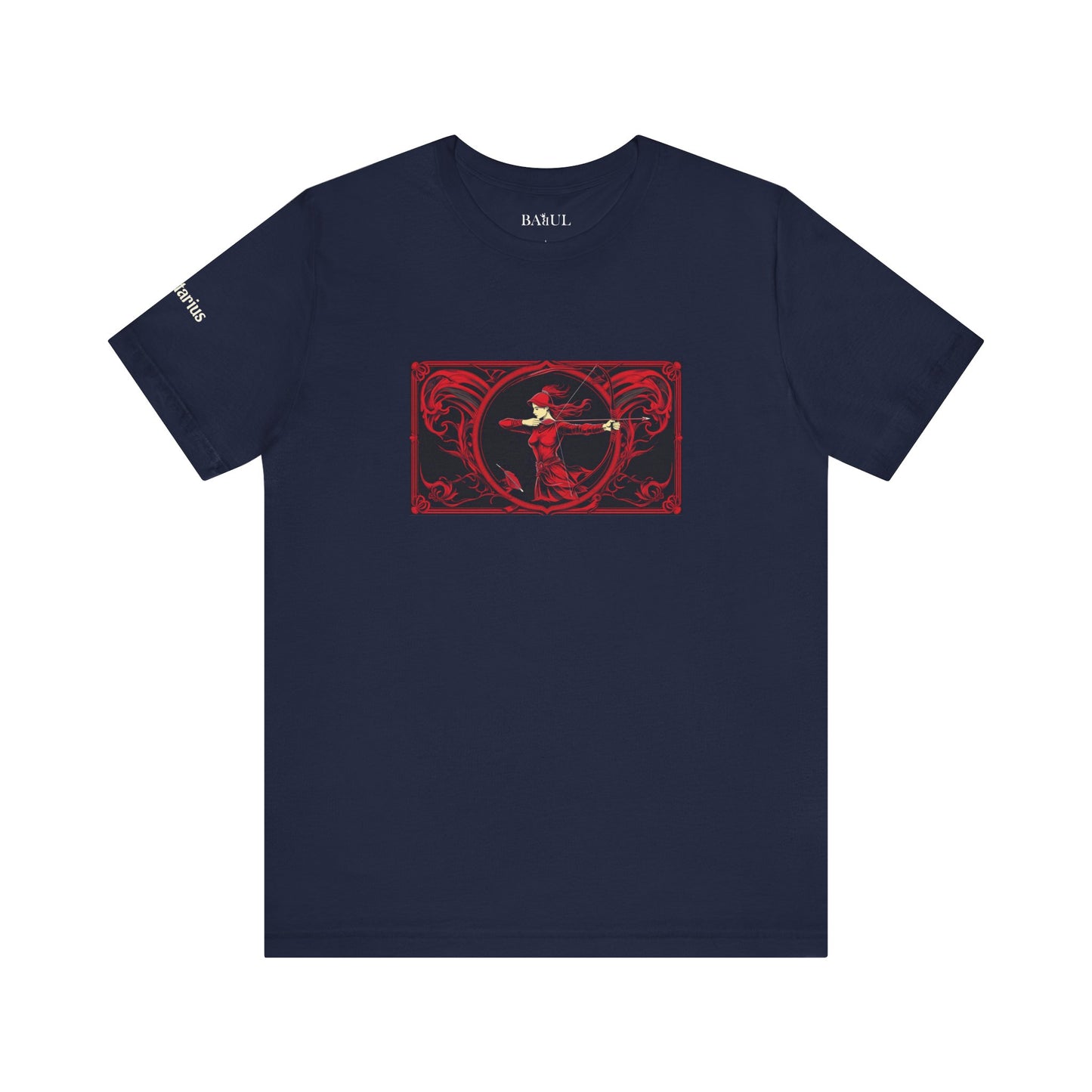 Sagittario - T-shirt Zodiaco gotico. Grafica rossa sul davanti. Zodiaco nell'ombra.
