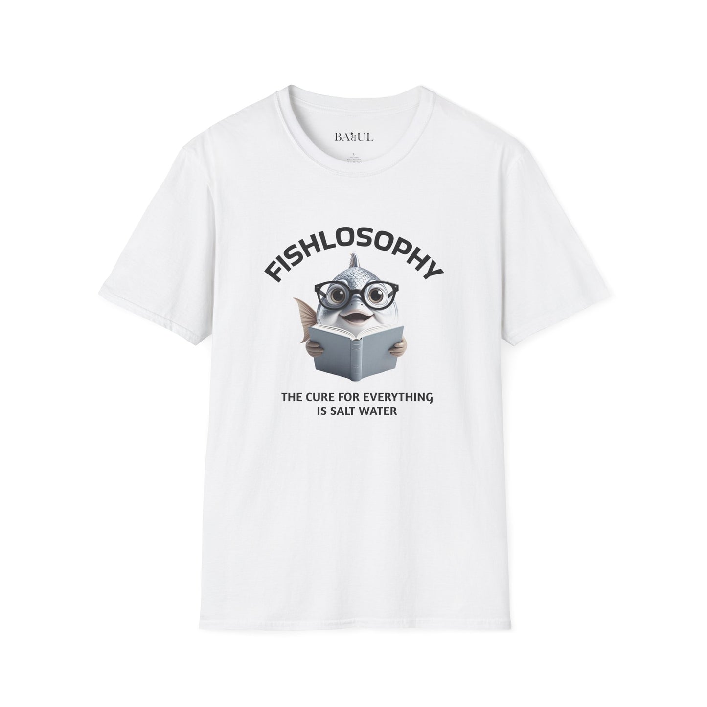 Maglietta unisex Fishlosophy - Design con vibrazioni oceaniche e domande sulla vita - La cura per tutte le malattie è l'acqua salata.
