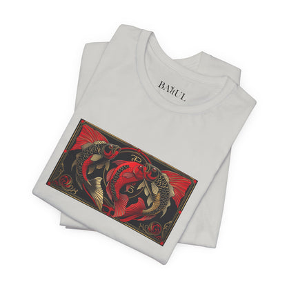 Pesci - T-shirt Zodiaco gotico. Grafica rossa sul davanti. Zodiaco nell'ombra.