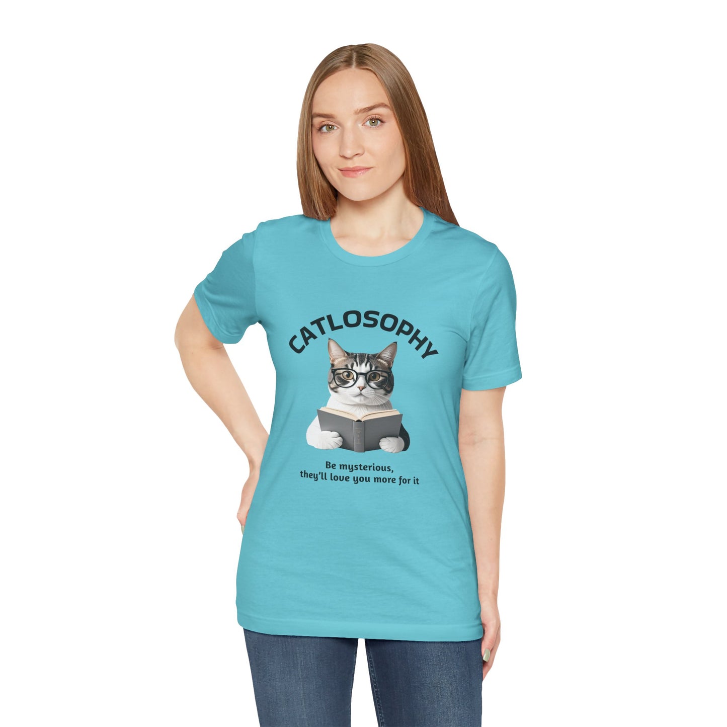 Catlosophy Unisex Jersey Maglietta a maniche corte – Design "Sii misterioso"