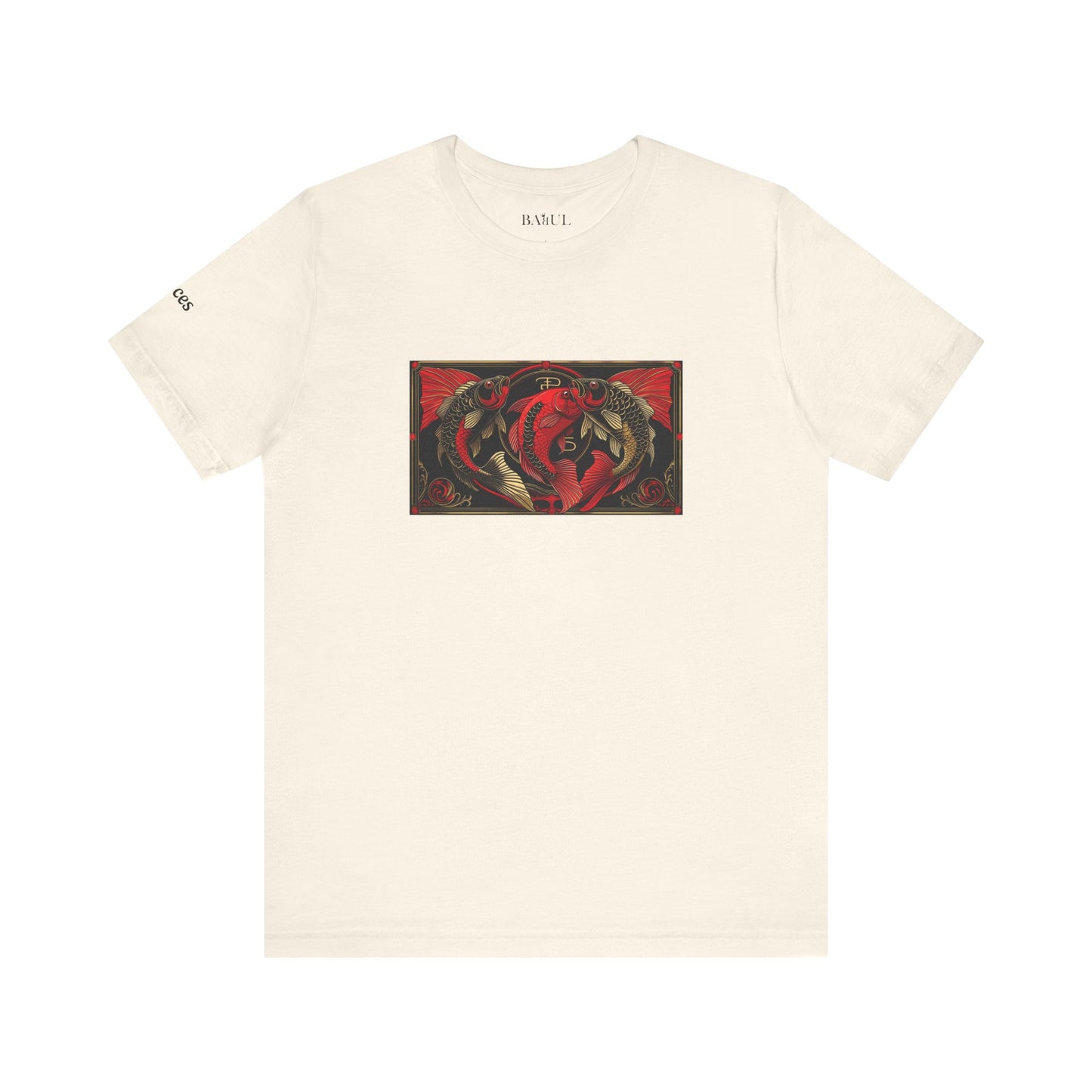 Pesci - T-shirt Zodiaco gotico. Grafica rossa sul davanti. Zodiaco nell'ombra.