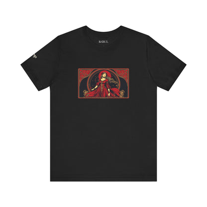 Vergine - T-shirt Zodiaco gotico. Grafica rossa sul davanti. Zodiaco nell'ombra.