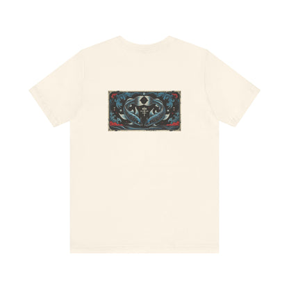 Pesci - T-shirt con lo Zodiaco Gotico. Grafica blu sul retro. Zodiaco nell'ombra.