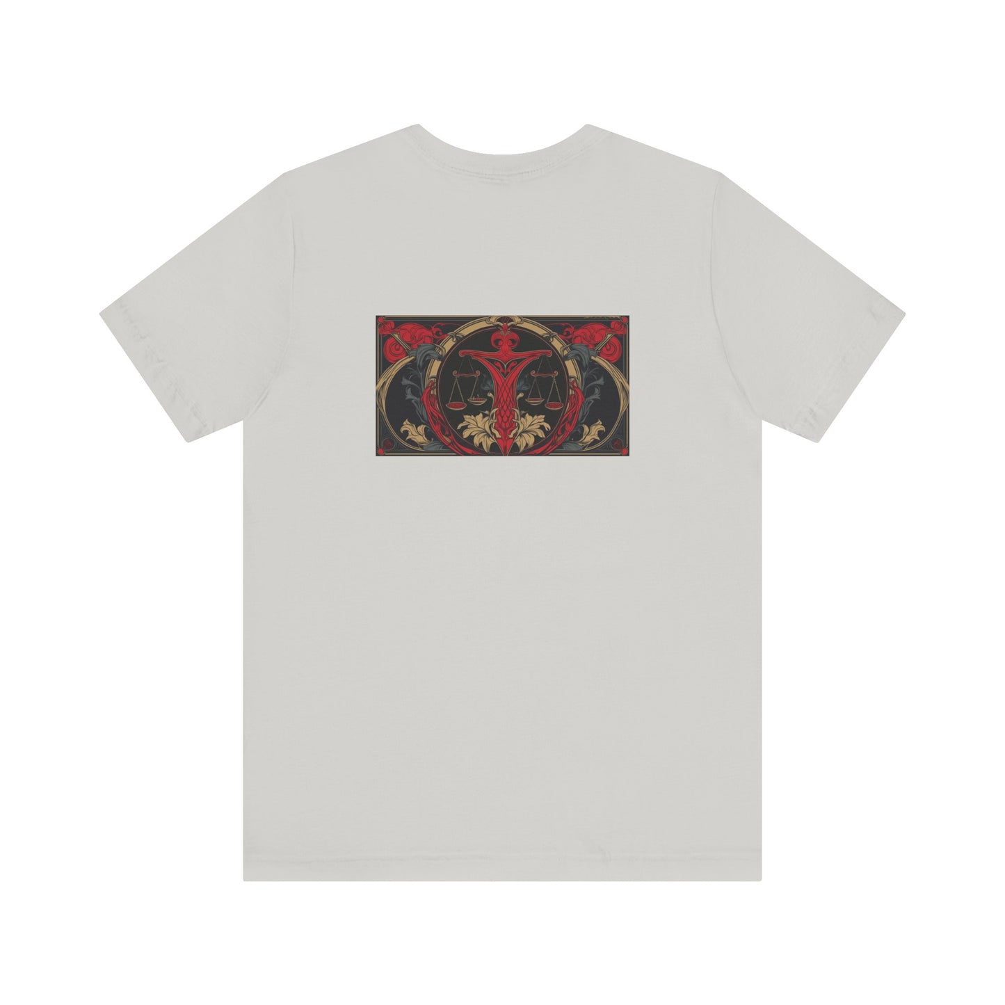 Bilancia - Zodiaco gotico, maglietta con grafica rossa sul retro. Zodiaco nell'ombra