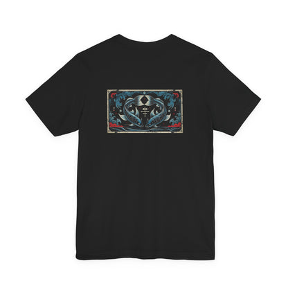 Pesci - T-shirt con lo Zodiaco Gotico. Grafica blu sul retro. Zodiaco nell'ombra.