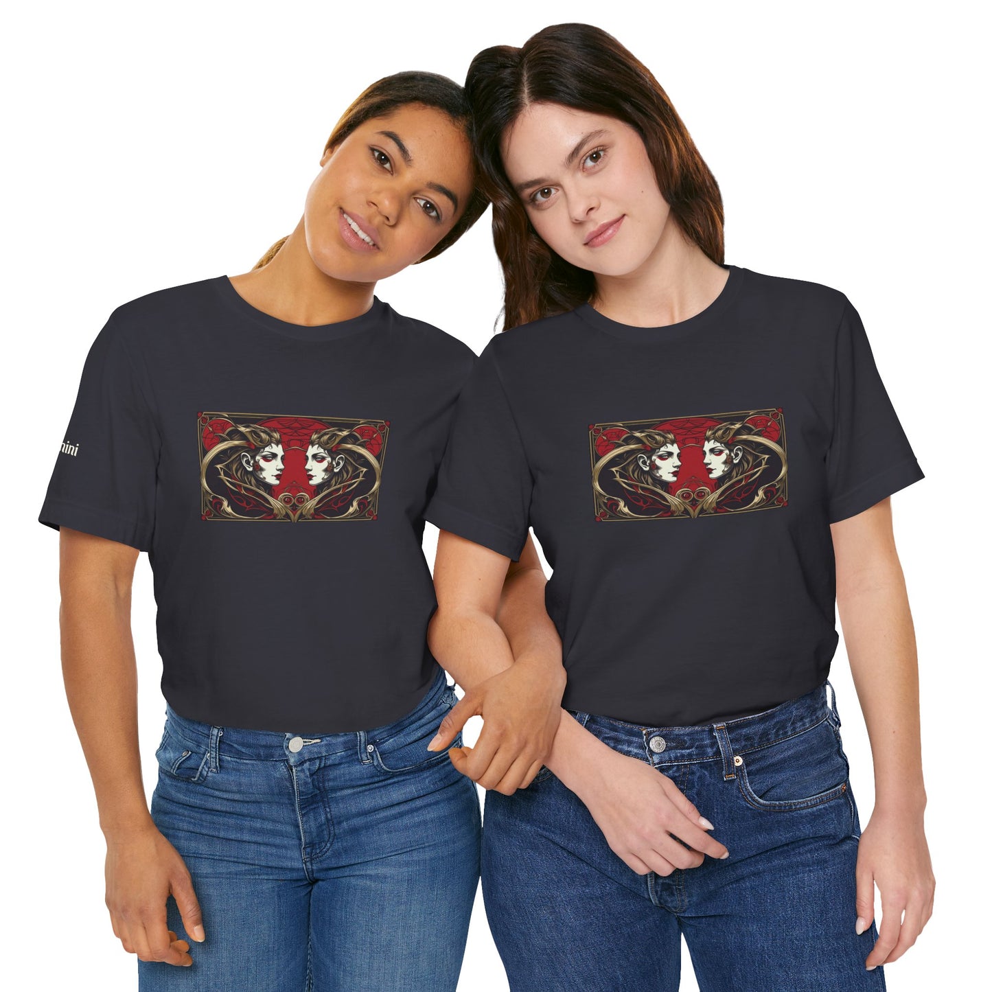 Gemelli - T-shirt Zodiaco gotico. Grafica rossa sul davanti. Zodiaco nell'ombra.