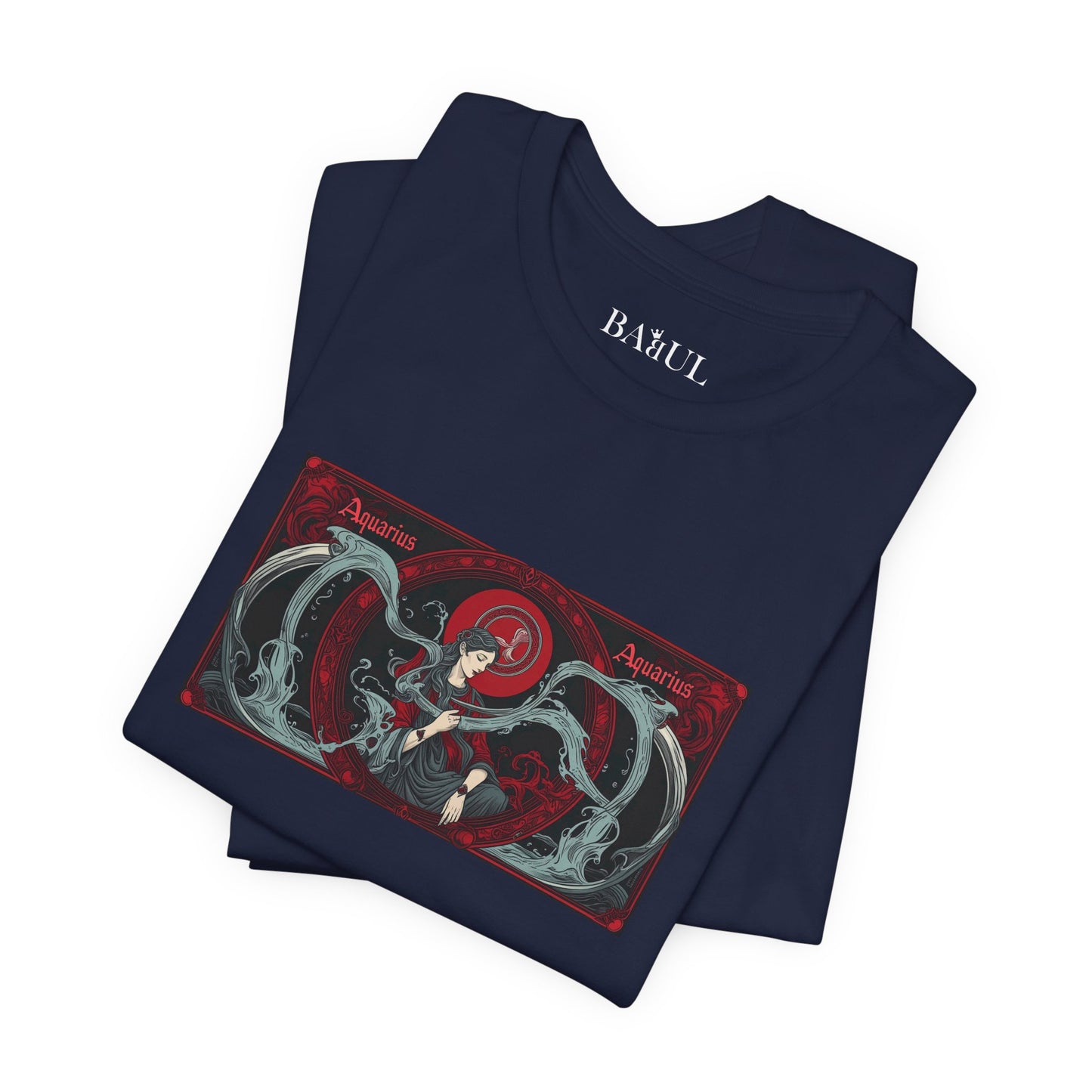 Acquario - T-shirt Zodiaco gotico. Grafica rossa sul davanti. Zodiaco nell'ombra.