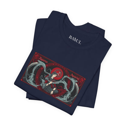 Acquario - T-shirt Zodiaco gotico. Grafica rossa sul davanti. Zodiaco nell'ombra.