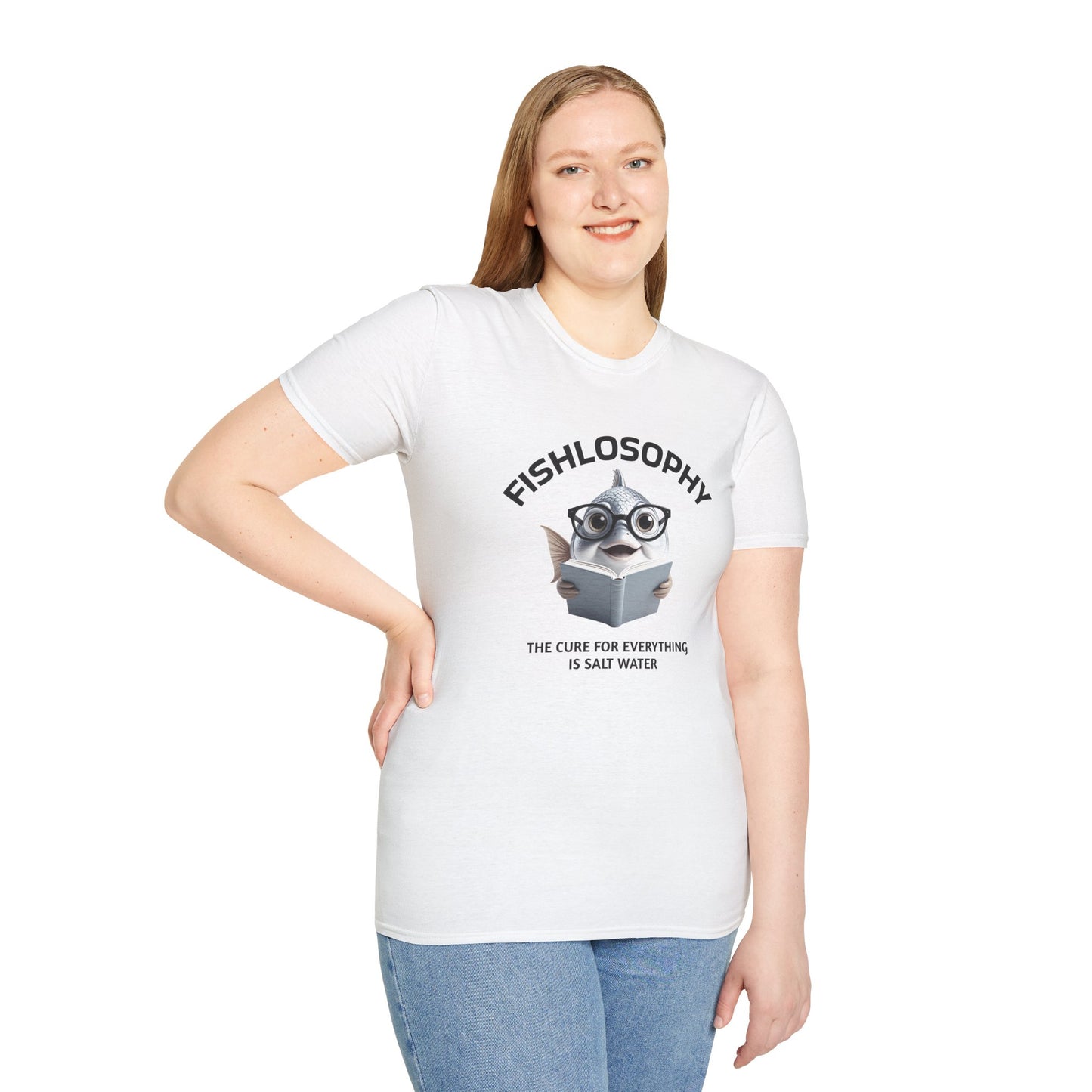 Maglietta unisex Fishlosophy - Design con vibrazioni oceaniche e domande sulla vita - La cura per tutte le malattie è l'acqua salata.