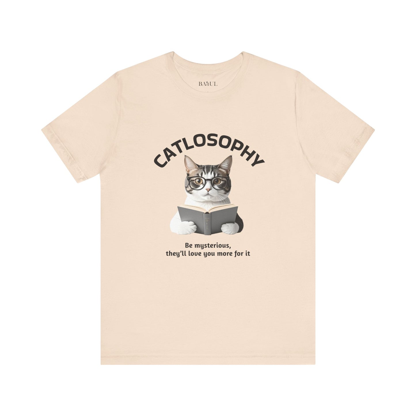 Catlosophy Unisex Jersey Maglietta a maniche corte – Design "Sii misterioso"