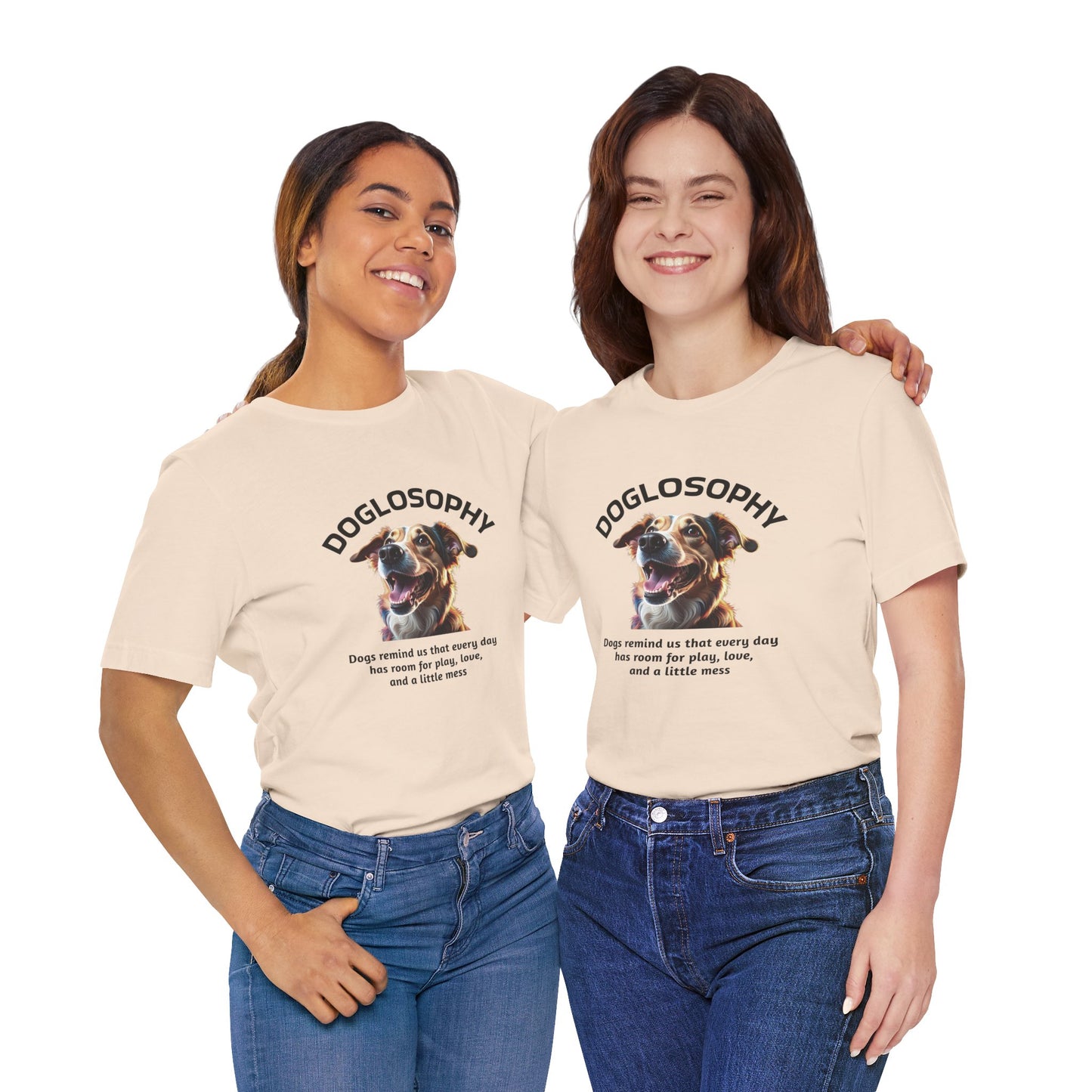 Maglietta a maniche corte unisex Doglosophy – Design "I Cani ci ricordano che ogni giorno c'è tempo per giocare, per amare e per fare un pò di confusione"