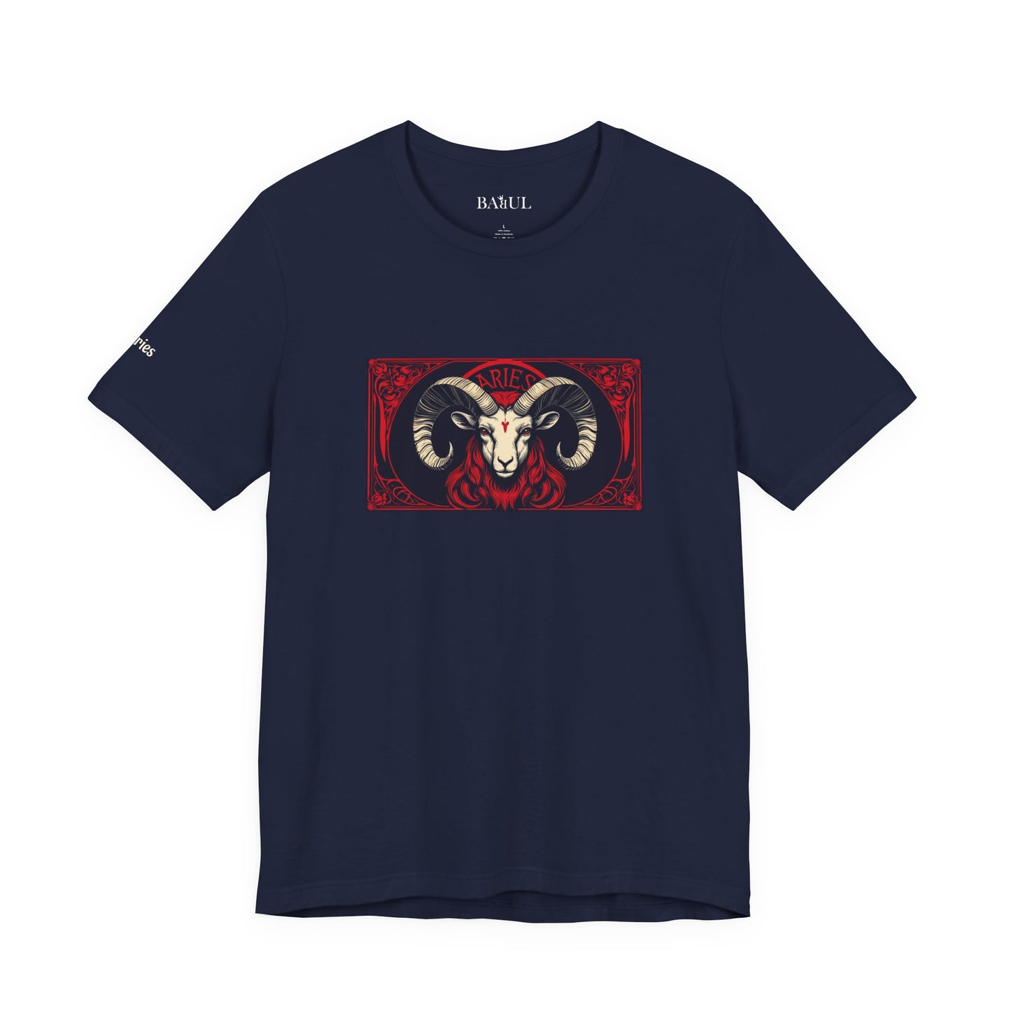 Ariete - T-shirt Zodiaco gotico. Grafica rossa sul davanti. Zodiaco nell'ombra.