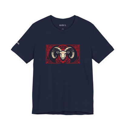 Ariete - T-shirt Zodiaco gotico. Grafica rossa sul davanti. Zodiaco nell'ombra.
