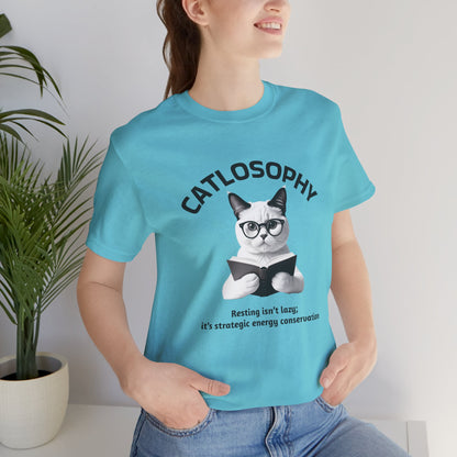 Catlosophy Unisex Jersey Maglietta a maniche corte – Design "Riposare non è pigrizia"