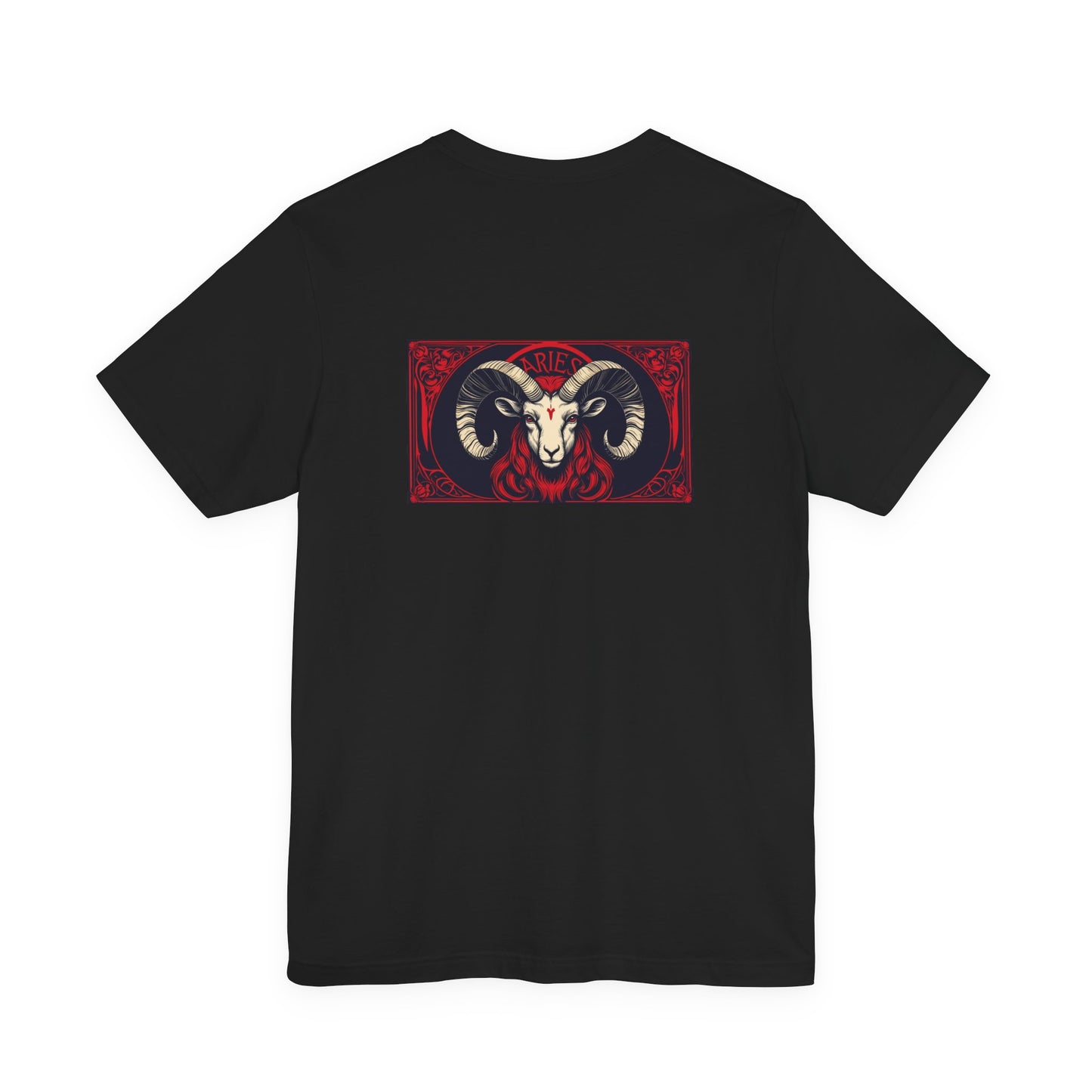 Ariete - Zodiaco gotico, maglietta con grafica rossa sul retro. Zodiaco nell'ombra