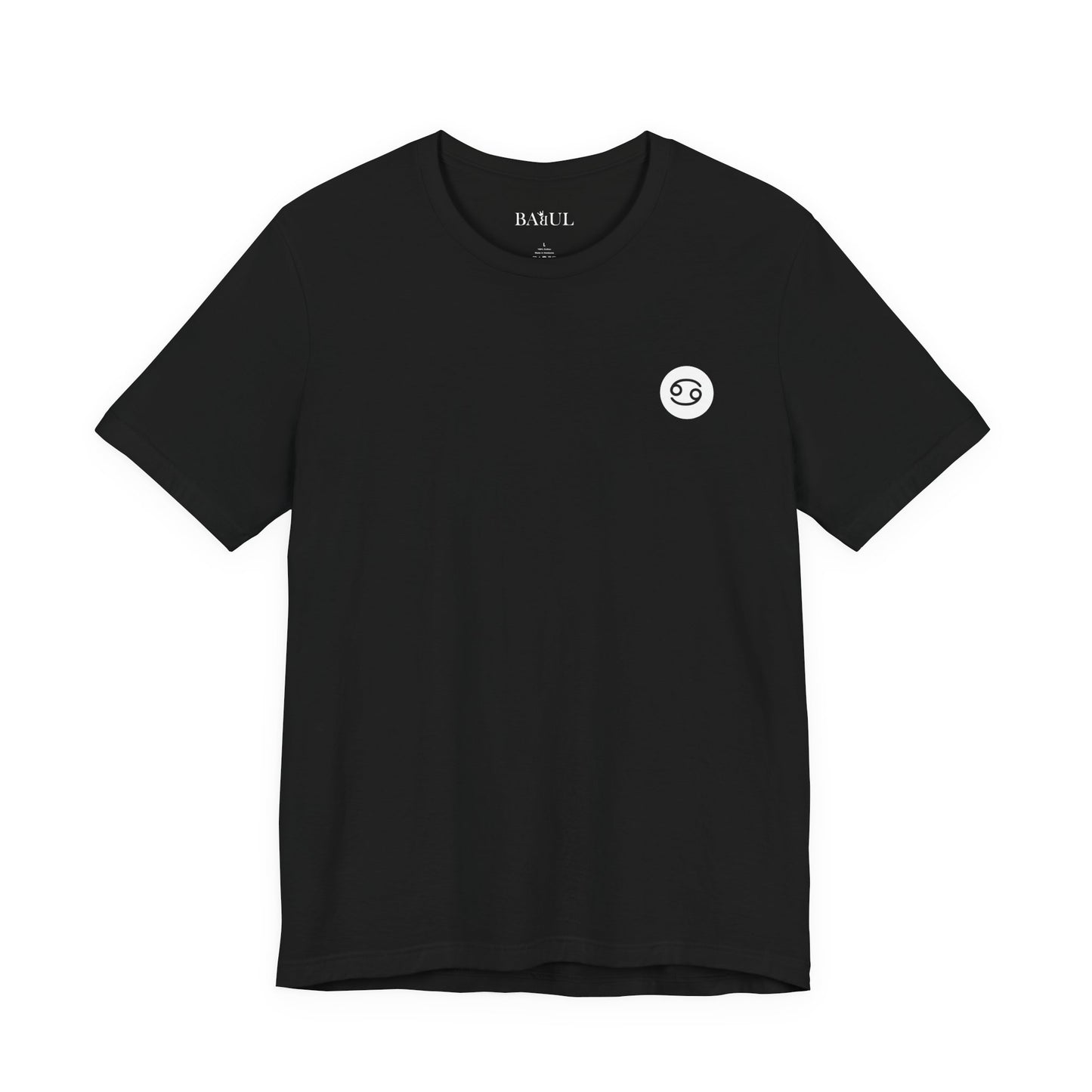 Cancro - T-shirt con segno zodiacale gotico. Grafica blu sul retro. Segno zodiacale nell'ombra.