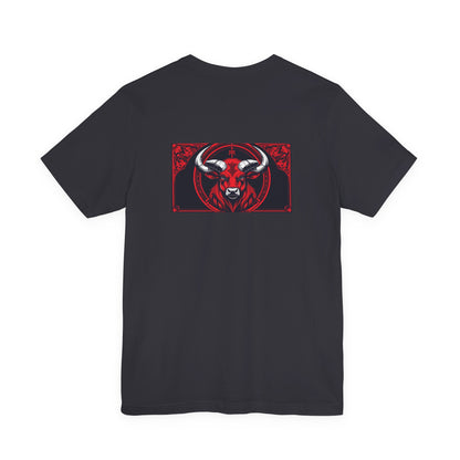 Toro - Zodiaco gotico, maglietta con grafica rossa sul retro. Zodiaco nell'ombra