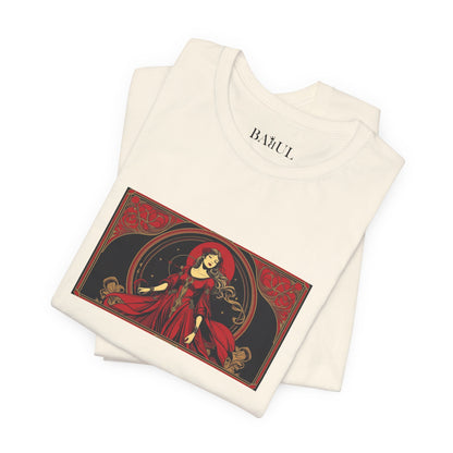 Vergine - T-shirt Zodiaco gotico. Grafica rossa sul davanti. Zodiaco nell'ombra.