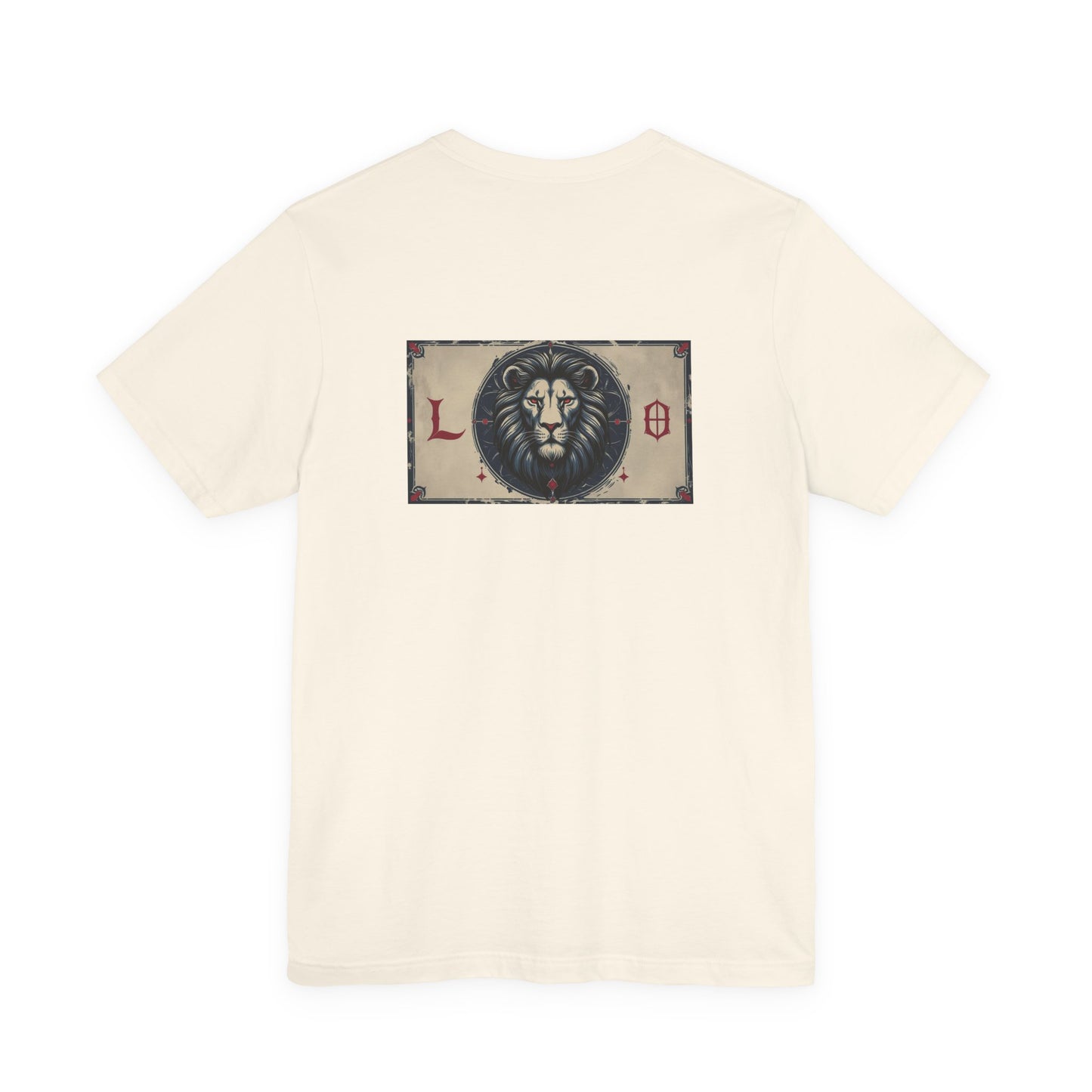 Leone - T-shirt con segno zodiacale gotico. Grafica blu sul retro. Segno zodiacale nell'ombra.