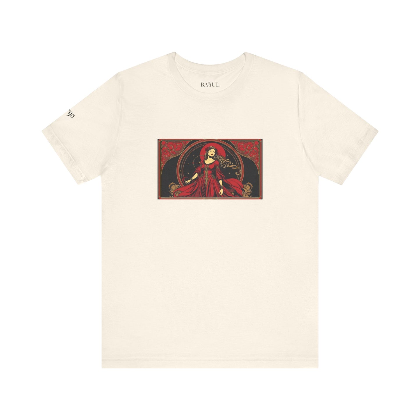 Vergine - T-shirt Zodiaco gotico. Grafica rossa sul davanti. Zodiaco nell'ombra.
