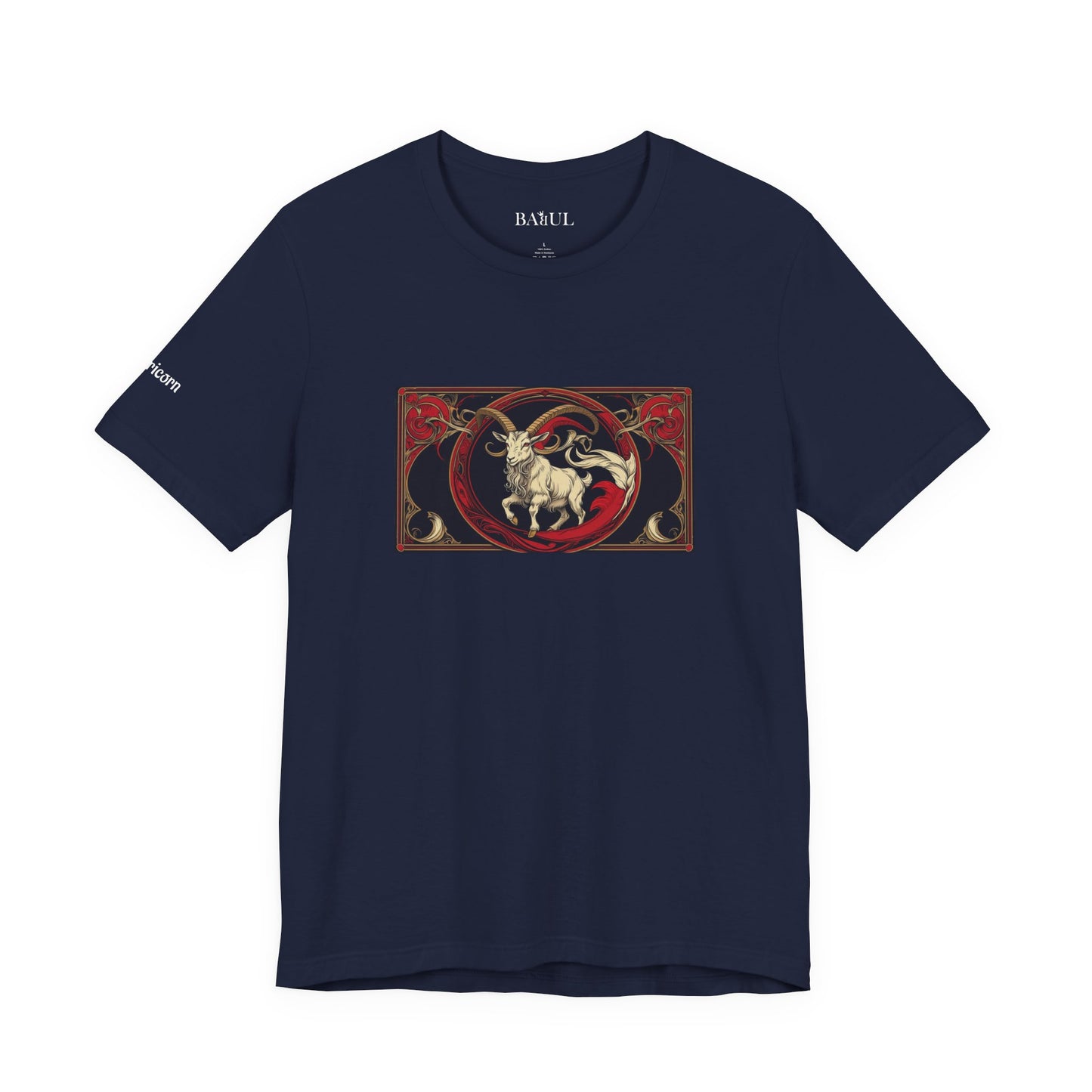 Capricorno - T-shirt Zodiaco gotico. Grafica rossa sul davanti. Zodiaco nell'ombra.