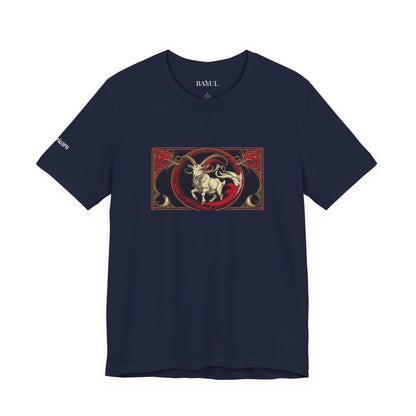 Capricorno - T-shirt Zodiaco gotico. Grafica rossa sul davanti. Zodiaco nell'ombra.