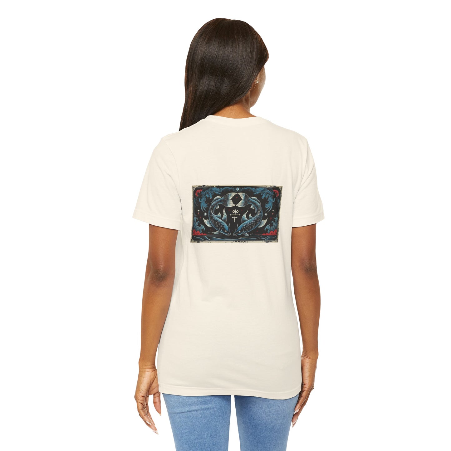 Pesci - T-shirt con lo Zodiaco Gotico. Grafica blu sul retro. Zodiaco nell'ombra.