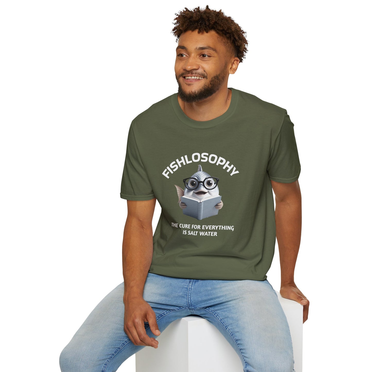 Maglietta unisex Fishlosophy - Design con vibrazioni oceaniche e domande sulla vita - La cura per tutte le malattie è l'acqua salata.