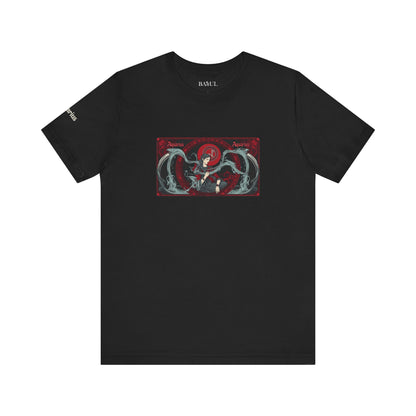 Acquario - T-shirt Zodiaco gotico. Grafica rossa sul davanti. Zodiaco nell'ombra.