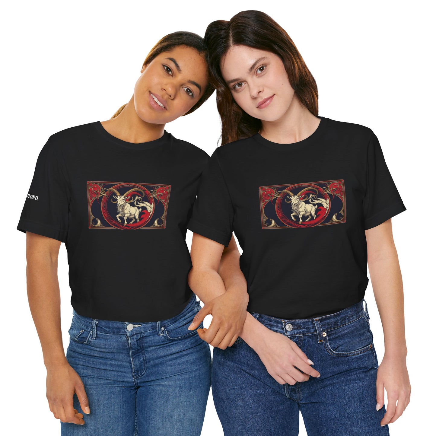 Capricorno - T-shirt Zodiaco gotico. Grafica rossa sul davanti. Zodiaco nell'ombra.