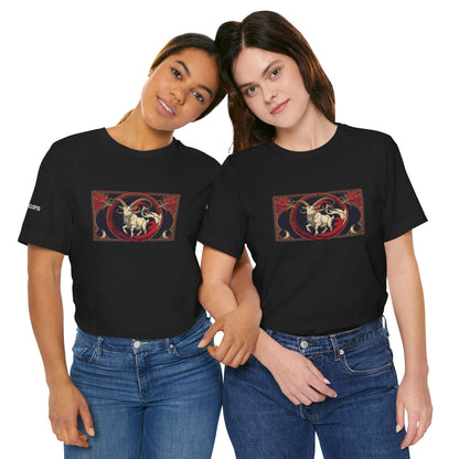 Capricorno - T-shirt Zodiaco gotico. Grafica rossa sul davanti. Zodiaco nell'ombra.
