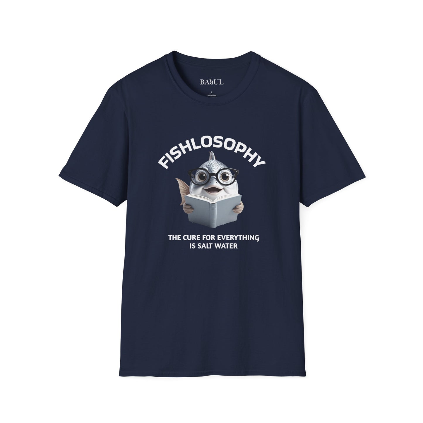 Maglietta unisex Fishlosophy - Design con vibrazioni oceaniche e domande sulla vita - La cura per tutte le malattie è l'acqua salata.