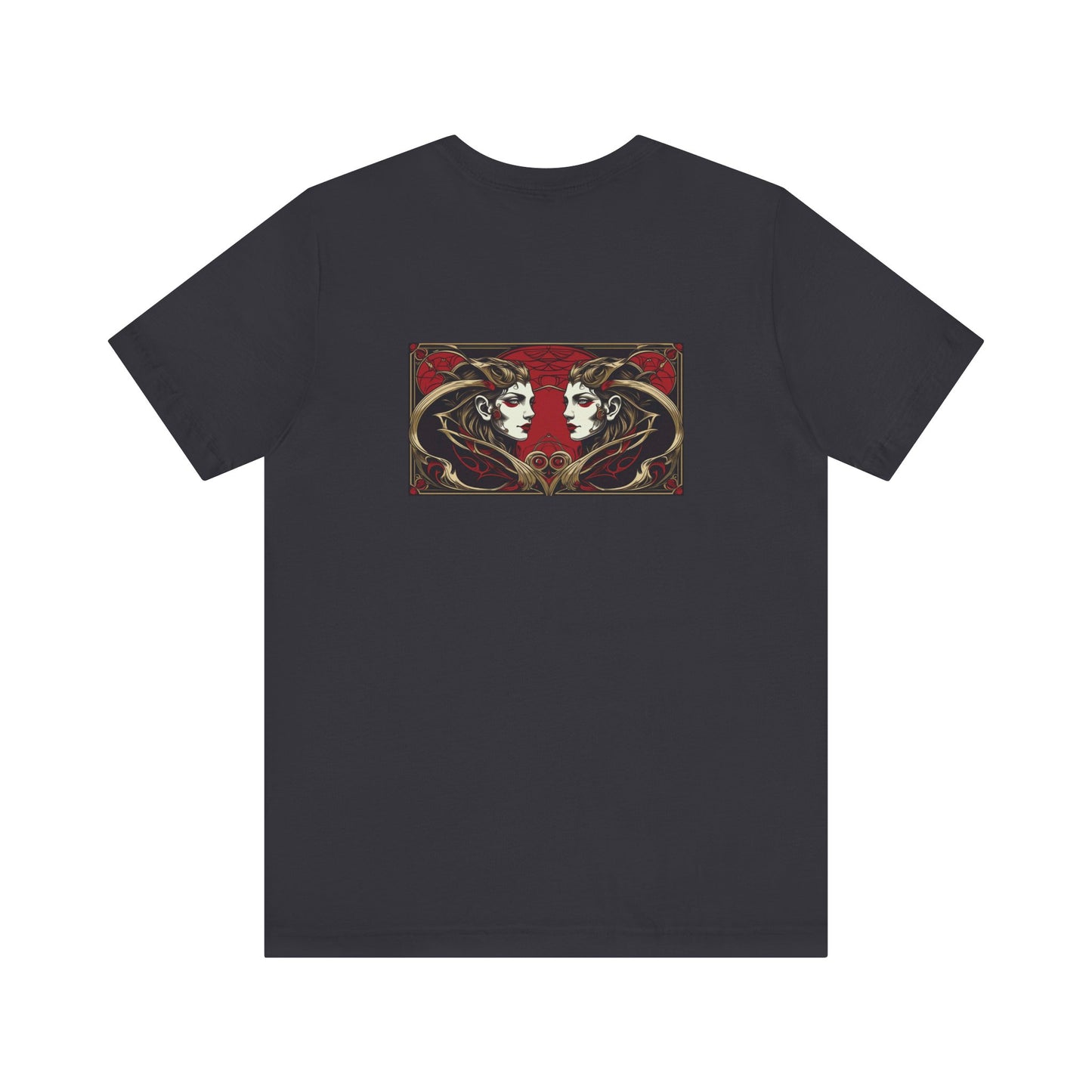 Gemelli - Zodiaco gotico, maglietta con grafica rossa sul retro. Zodiaco nell'ombra