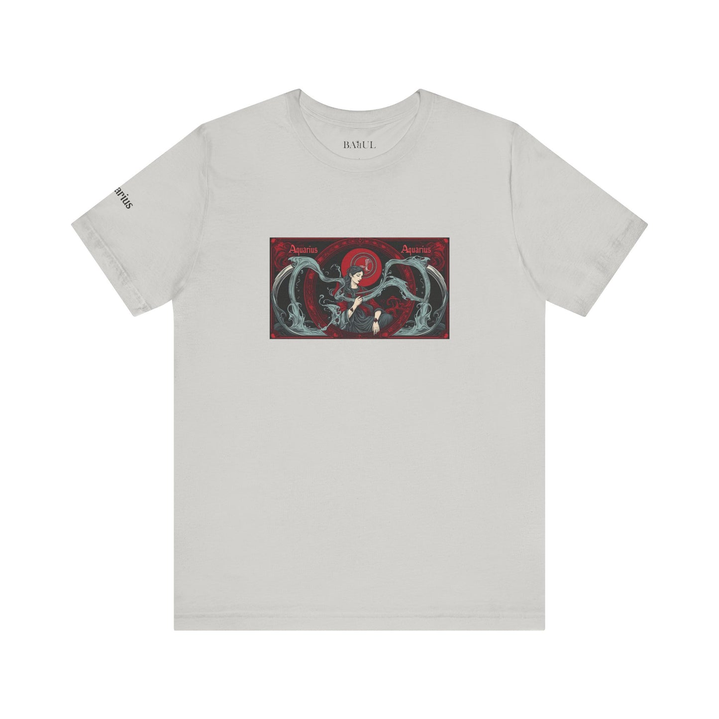 Acquario - T-shirt Zodiaco gotico. Grafica rossa sul davanti. Zodiaco nell'ombra.