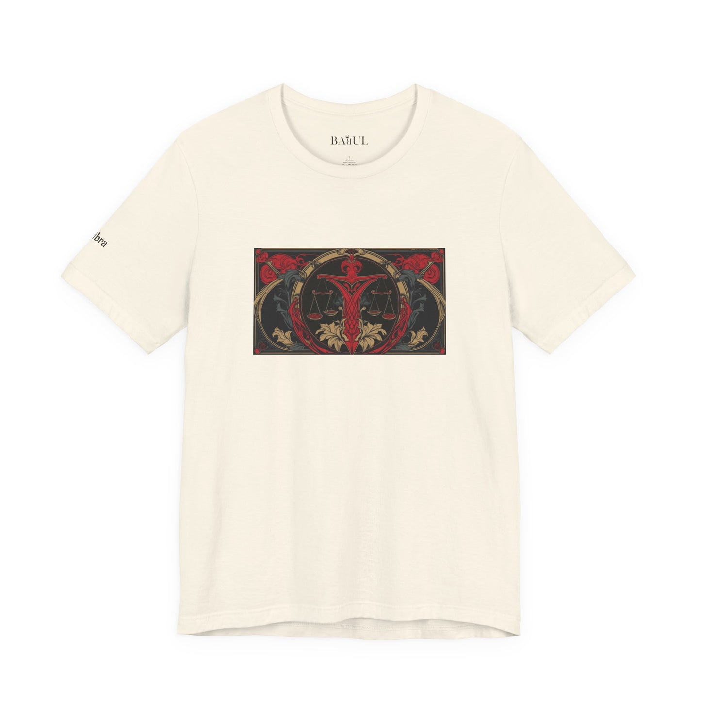 Bilancia - T-shirt Zodiaco gotico. Grafica rossa sul davanti. Zodiaco nell'ombra.