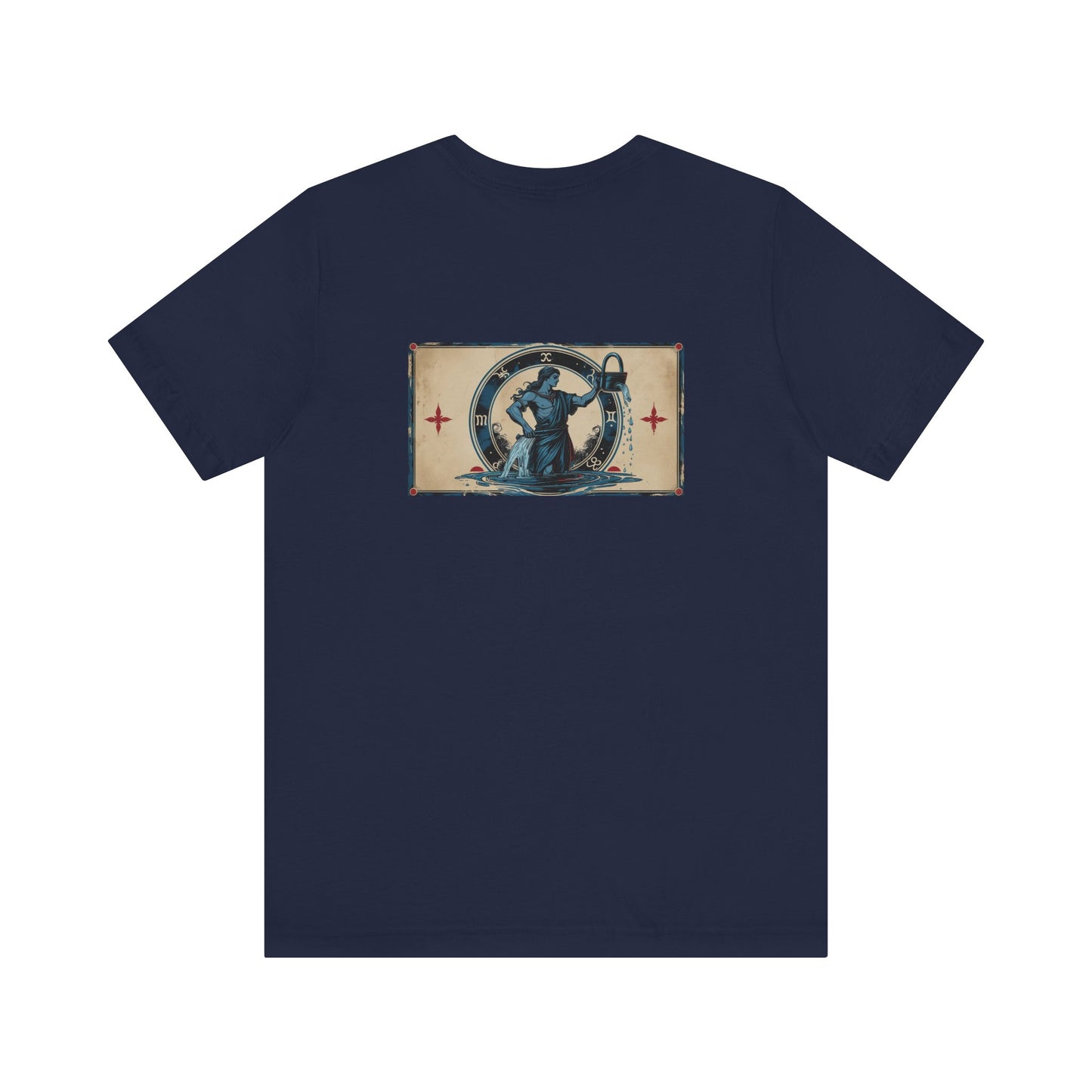 Acquario - T-shirt con segno zodiacale gotico. Grafica blu sul retro. Segno zodiacale nell'ombra.