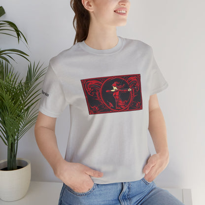 Sagittario - T-shirt Zodiaco gotico. Grafica rossa sul davanti. Zodiaco nell'ombra.