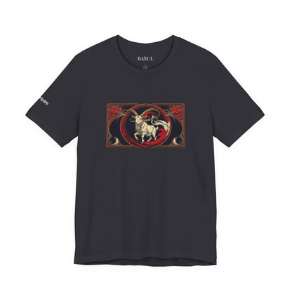 Capricorno - T-shirt Zodiaco gotico. Grafica rossa sul davanti. Zodiaco nell'ombra.