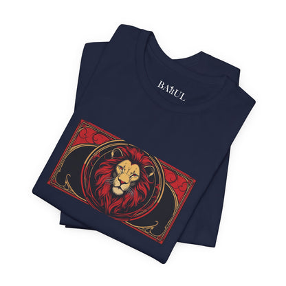 Leone - T-shirt Zodiaco gotico. Grafica rossa sul davanti. Zodiaco nell'ombra.