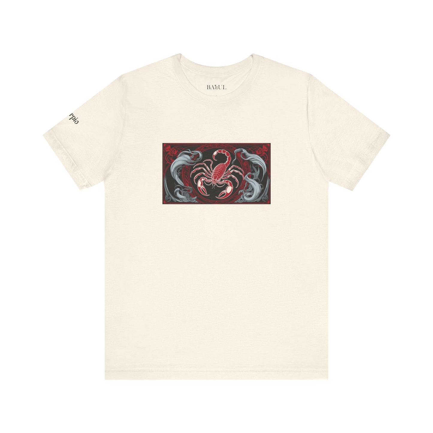 Scorpione - T-shirt Zodiaco gotico. Grafica rossa sul davanti. Zodiaco nell'ombra.