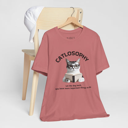 Maglietta a maniche corte unisex Catlosophy – Design "Lascia che il cane abbai"