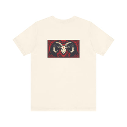 Ariete - Zodiaco gotico, maglietta con grafica rossa sul retro. Zodiaco nell'ombra