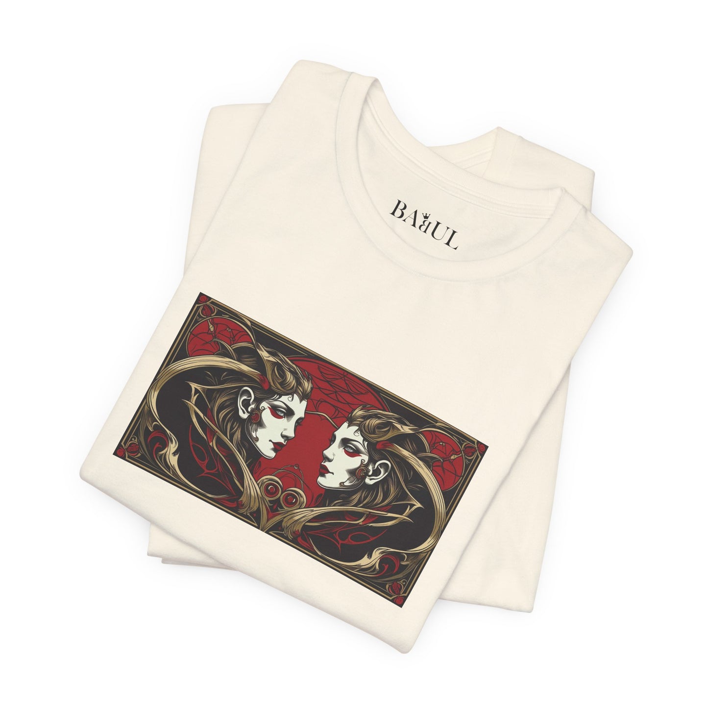 Gemelli - T-shirt Zodiaco gotico. Grafica rossa sul davanti. Zodiaco nell'ombra.