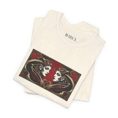 Gemelli - T-shirt Zodiaco gotico. Grafica rossa sul davanti. Zodiaco nell'ombra.